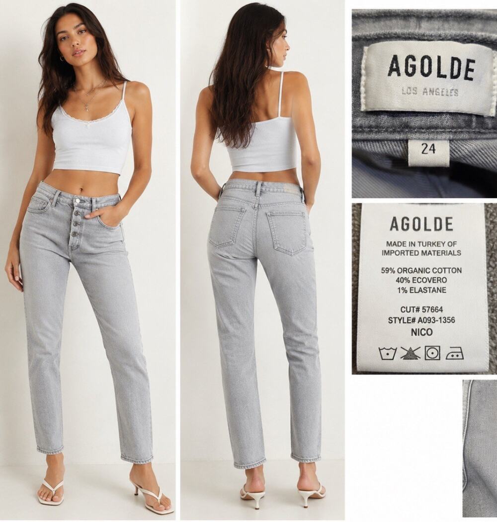 AGOLDE Women's Skinny Jeans Size 24 Gray Wash Denim Button Fly High Rise